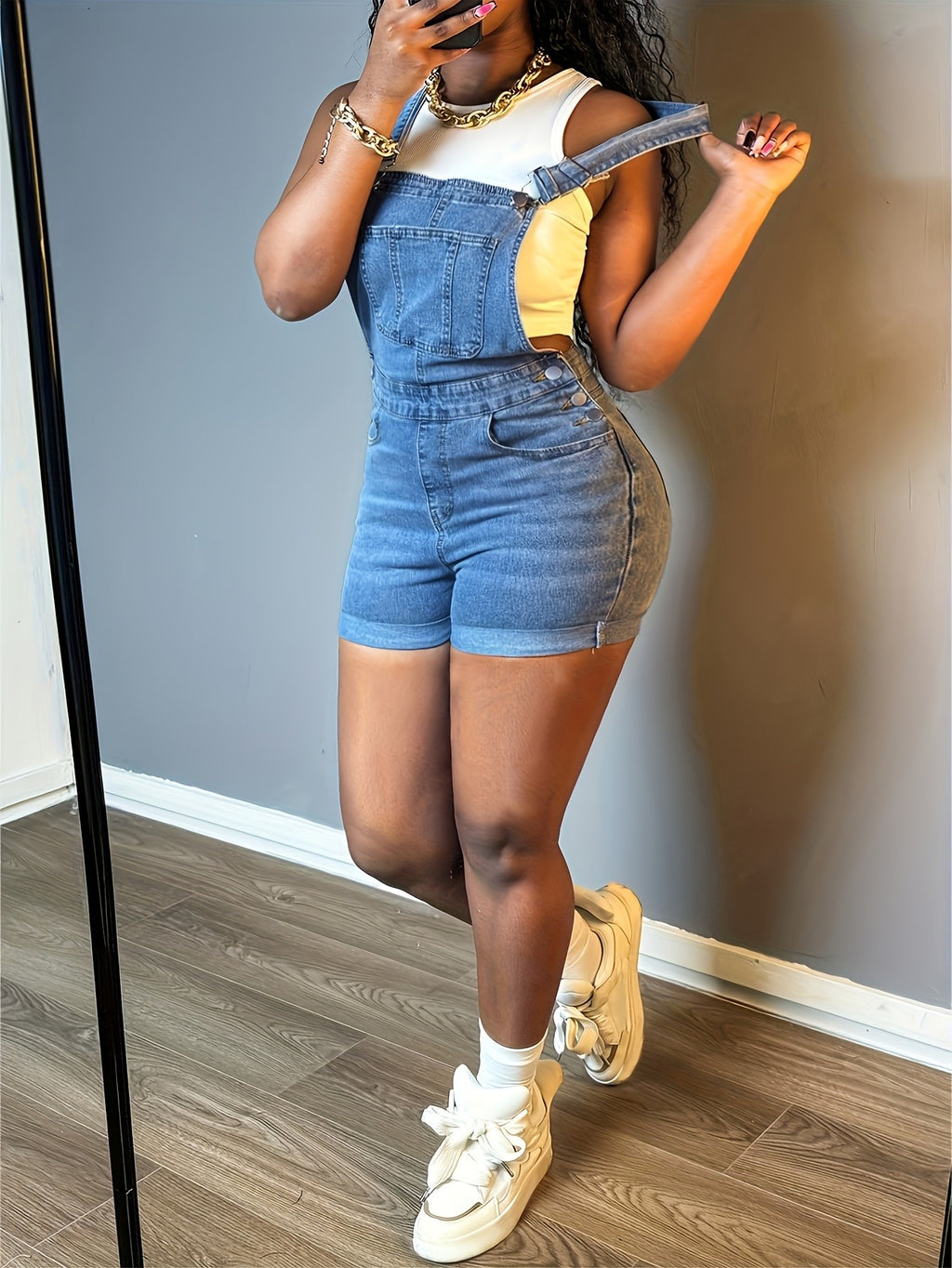 Sleeveless Denim Romper Women Slim Fit Button Trim Solid Color Jeans Playsuit Pockets Casual Summer One-Piece S-XXL