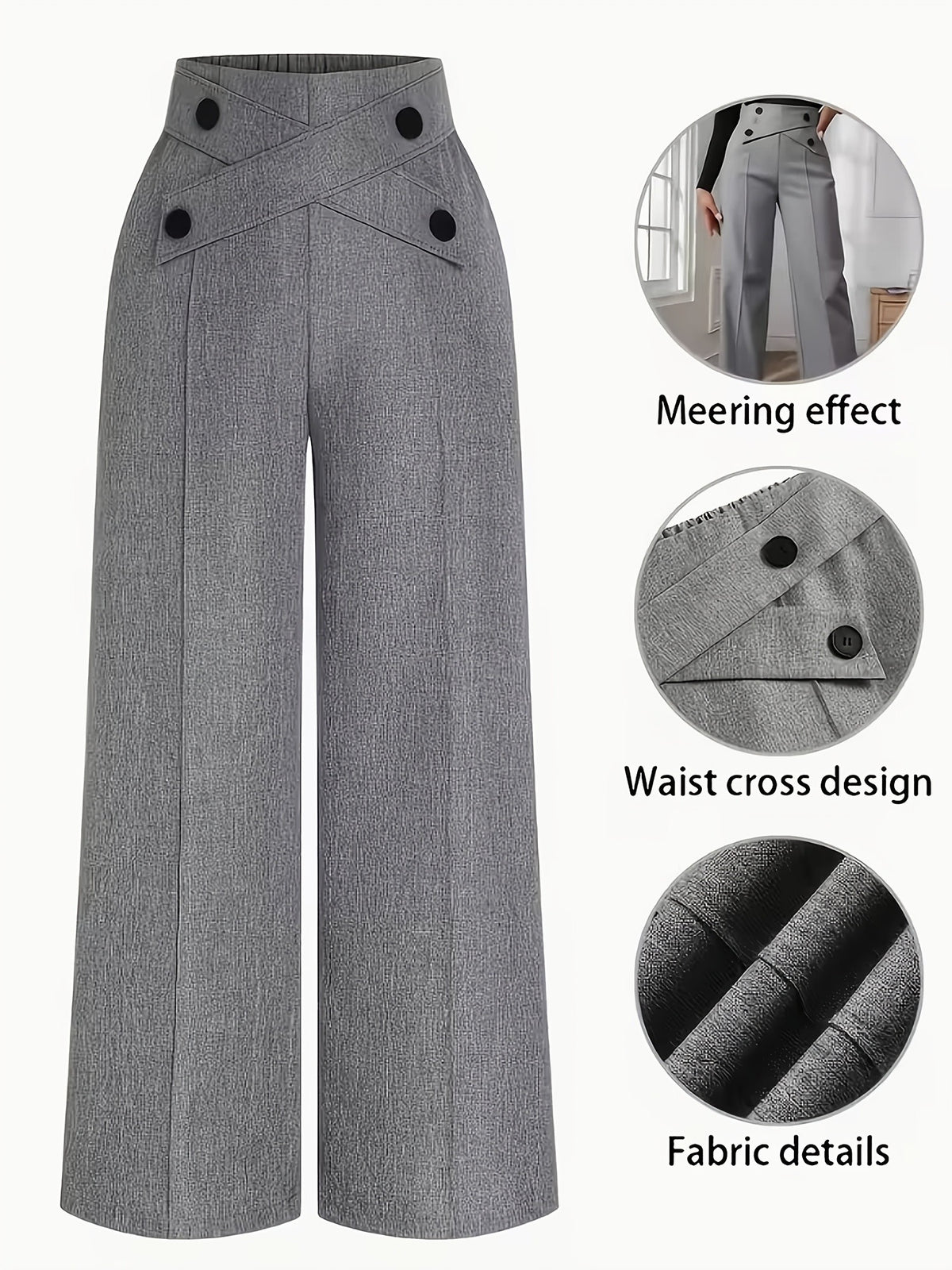 Straight Leg Dress Pants Women Button Closure Elegant All-Season Office Business Casual Daily Wear Easy Care Formal Bottoms S-XXL