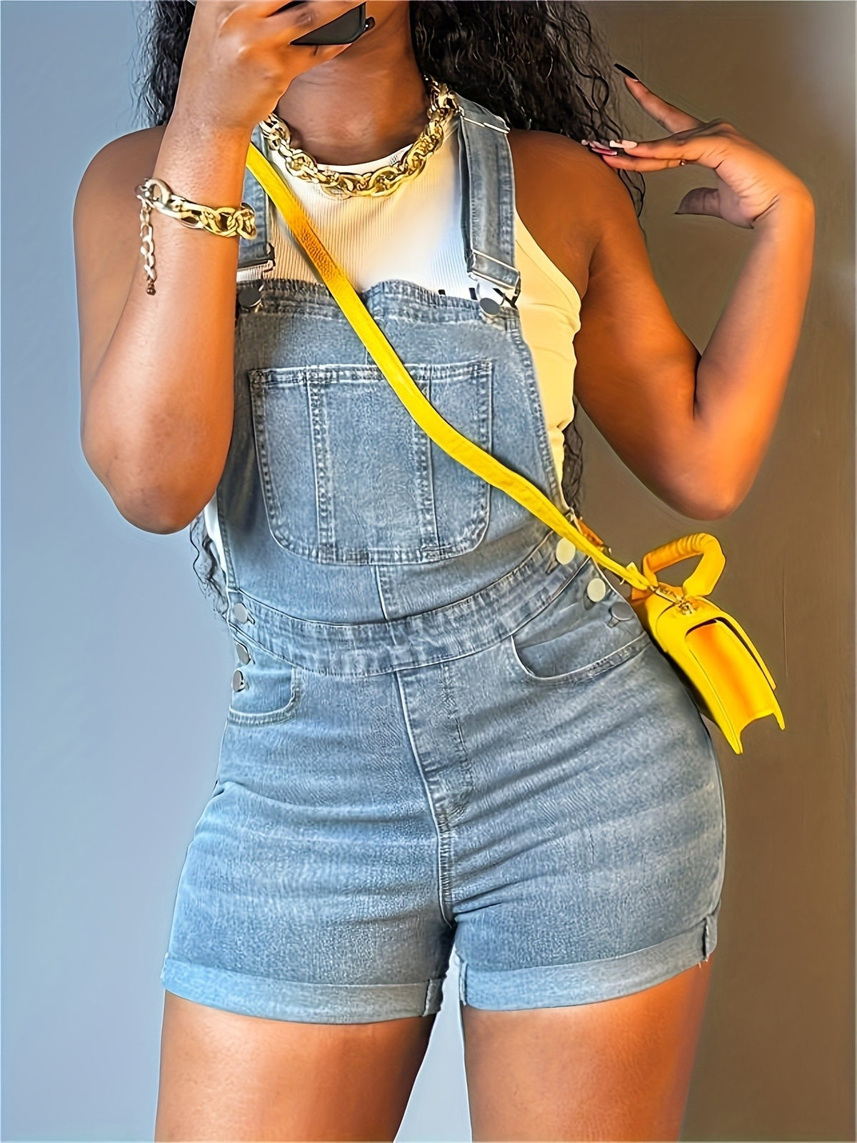 Sleeveless Denim Romper Women Slim Fit Button Trim Solid Color Jeans Playsuit Pockets Casual Summer One-Piece S-XXL