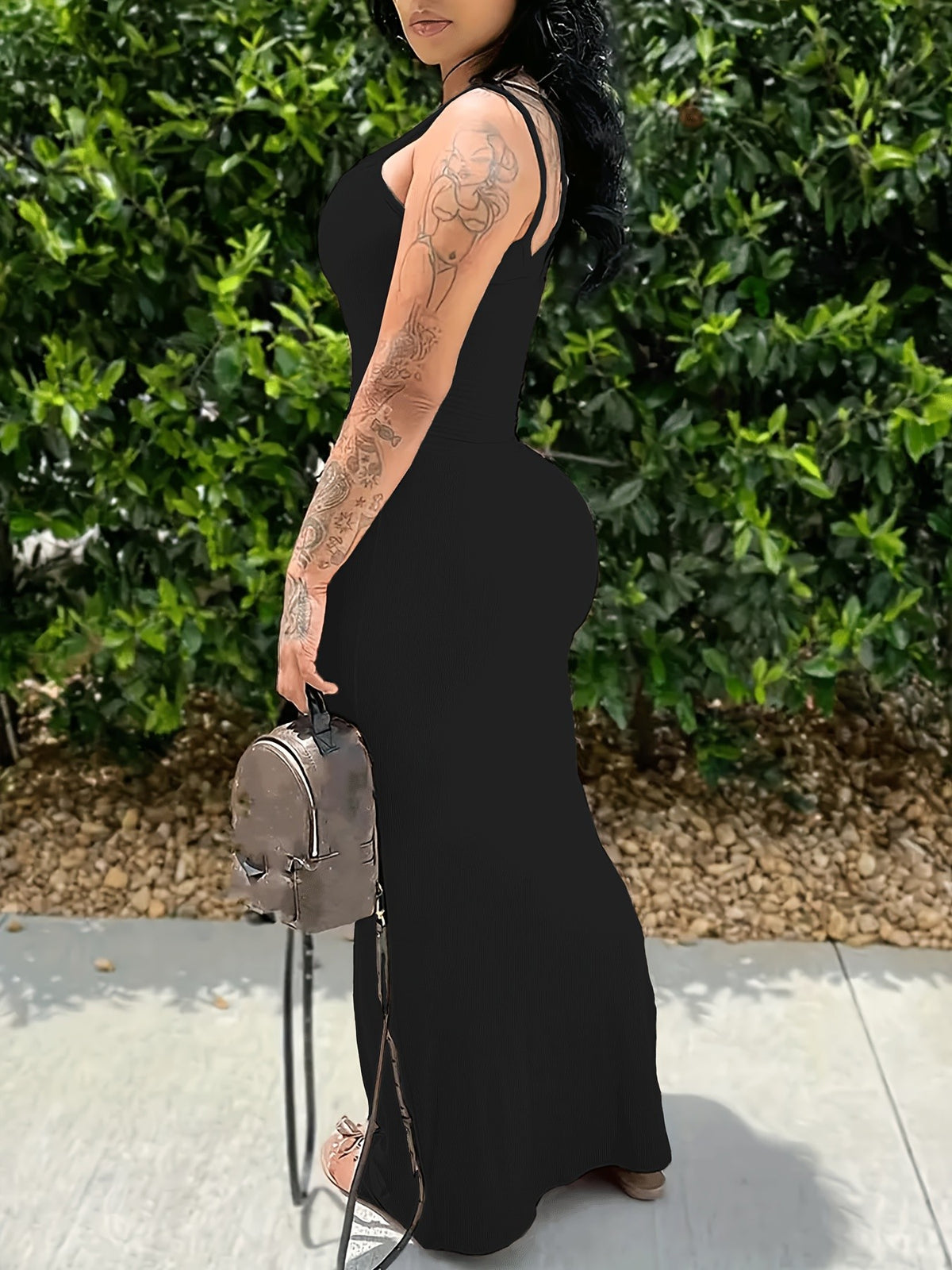 Ribbed Sleeveless Maxi Dress Women 3-Pack Slim Fit Thin Strap Casual Dress with Pockets Black Grey White All Season