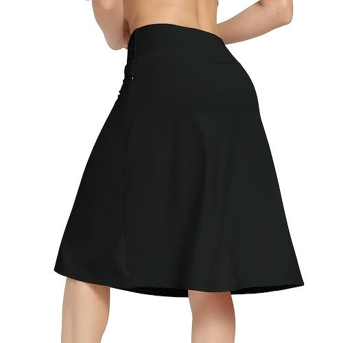Women's Office Midi Skirt Built-in Shorts Hidden Drawstring Zip Pocket Business Casual Skirt with Shorts Lining Versatile Everyday