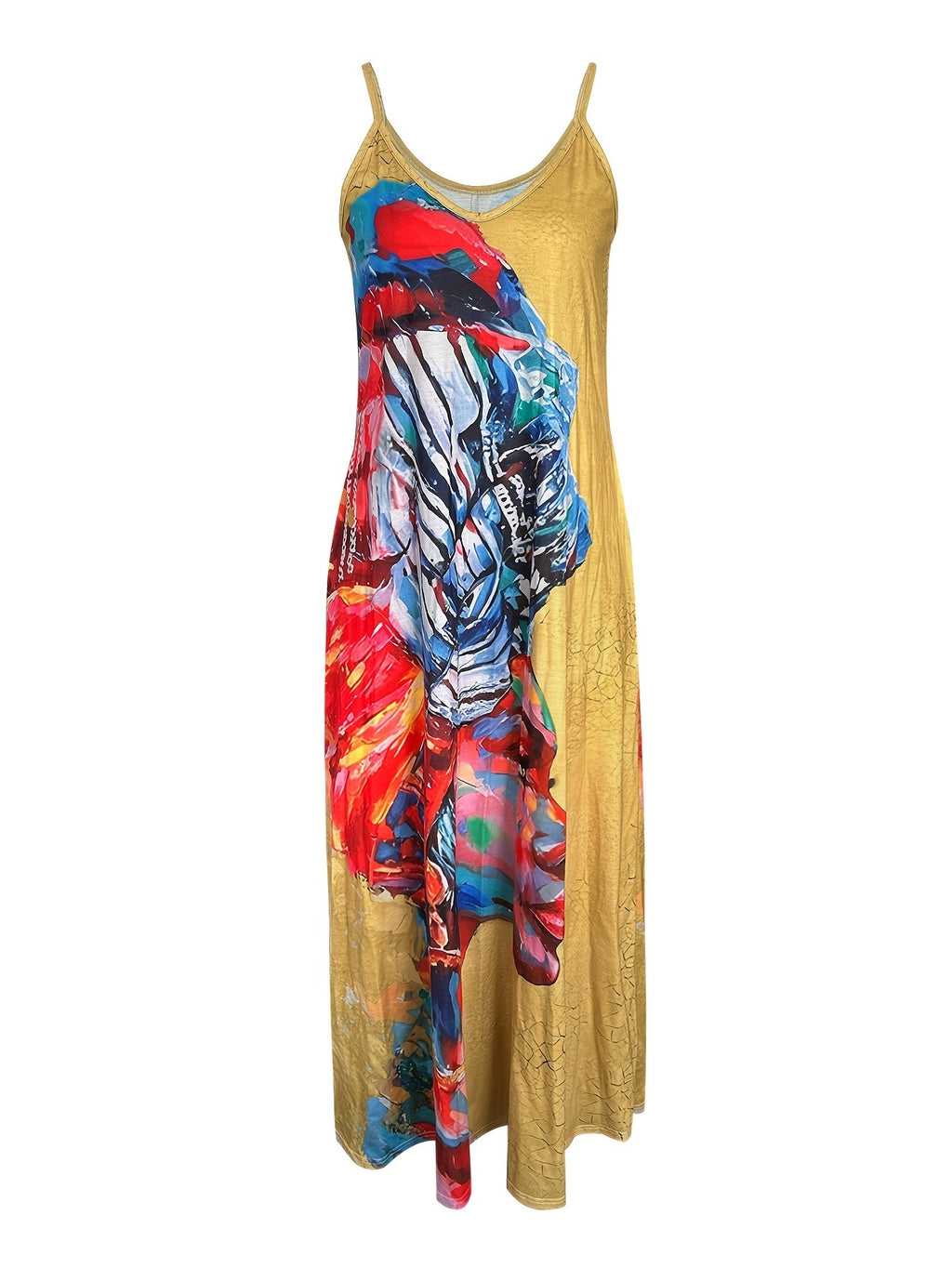 Portrait Print Spaghetti Strap Maxi Dress Women Long Summer Casual Boho European American Style Dress S-XXL