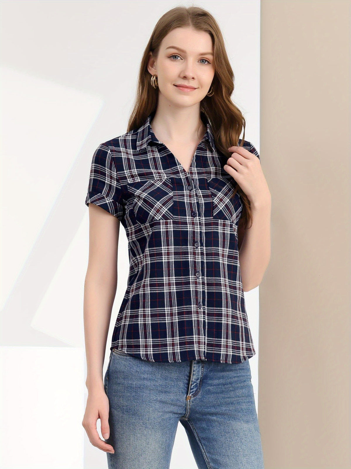 Western Plaid Button Shirt for Women | Classic Flannel Checkered Long Sleeve Top | Casual Country Style Blouse | Machine Washable Women's Plaid Shirt