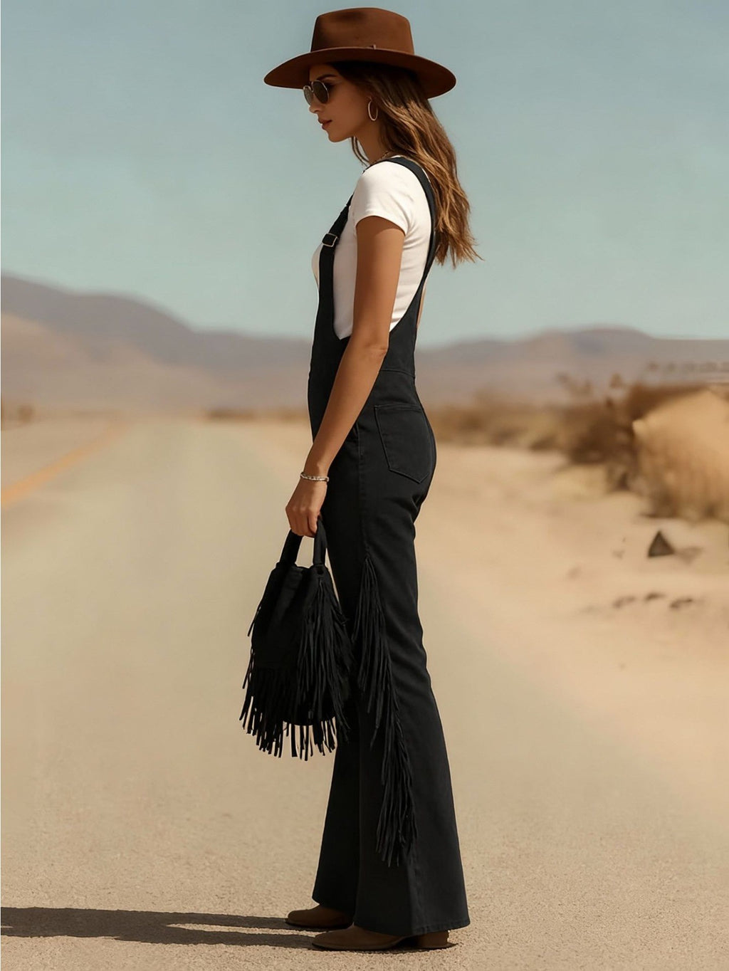 Vintage Fringe Overalls Women Wide Leg Loose Faux Suede Western Boho Festival Country Concert Halloween Costume Outfit