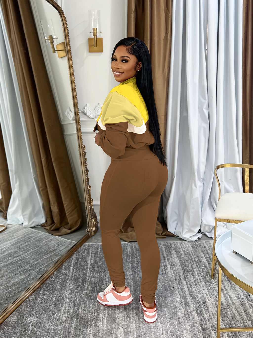 Lapel Crew Neck Sweatsuit Set for Women – Half-Zip Long Sleeve Sweatshirt & Sweatpants 2-Piece Casual Outfit, Solid Color Fall Winter Loungewear