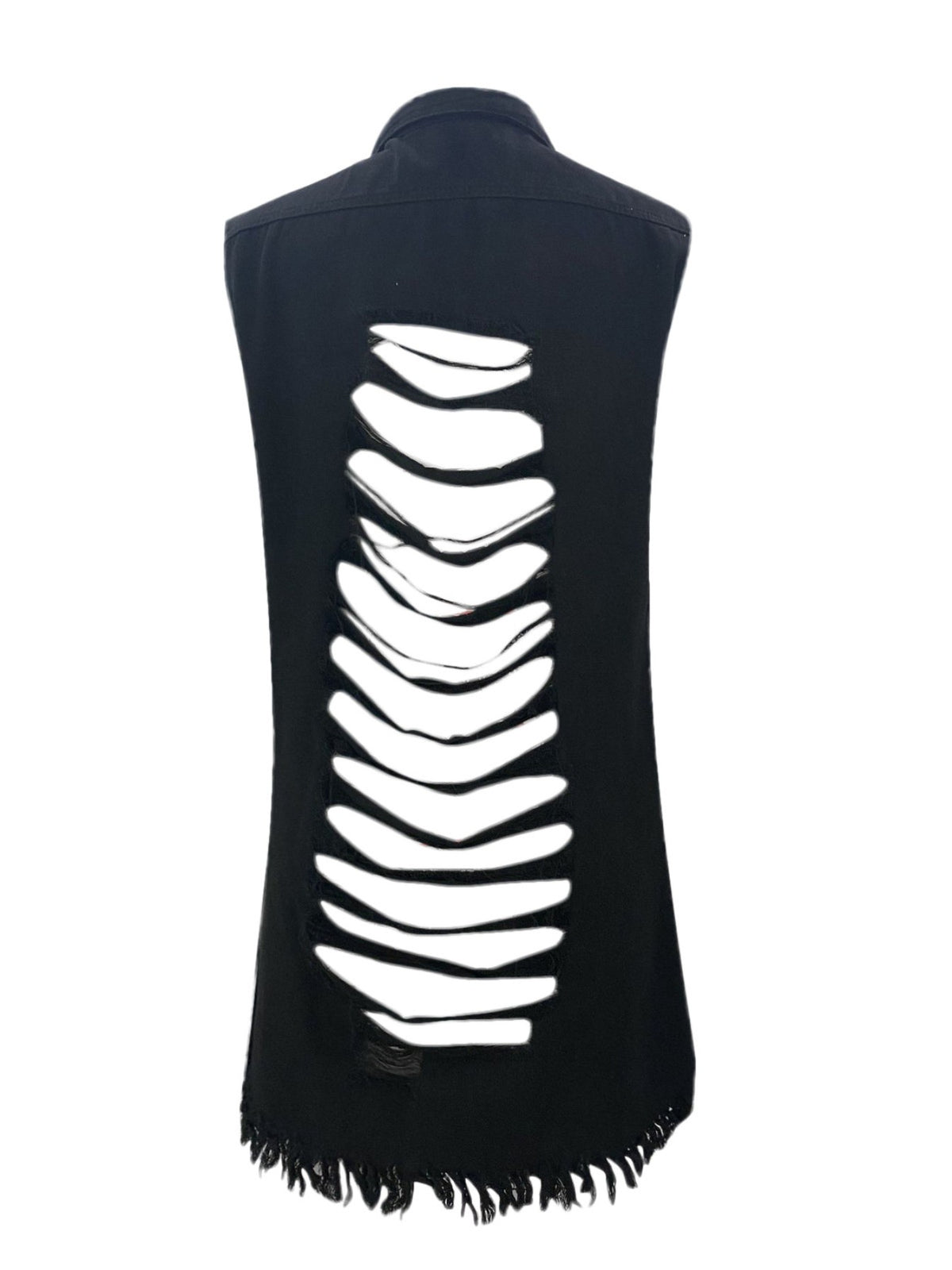 Sleeveless Long Denim Vest Jacket Women Button Closure Lapel Collar Midi Length Raw Hem Street Style Fall Winter Blue Black White S-XXL