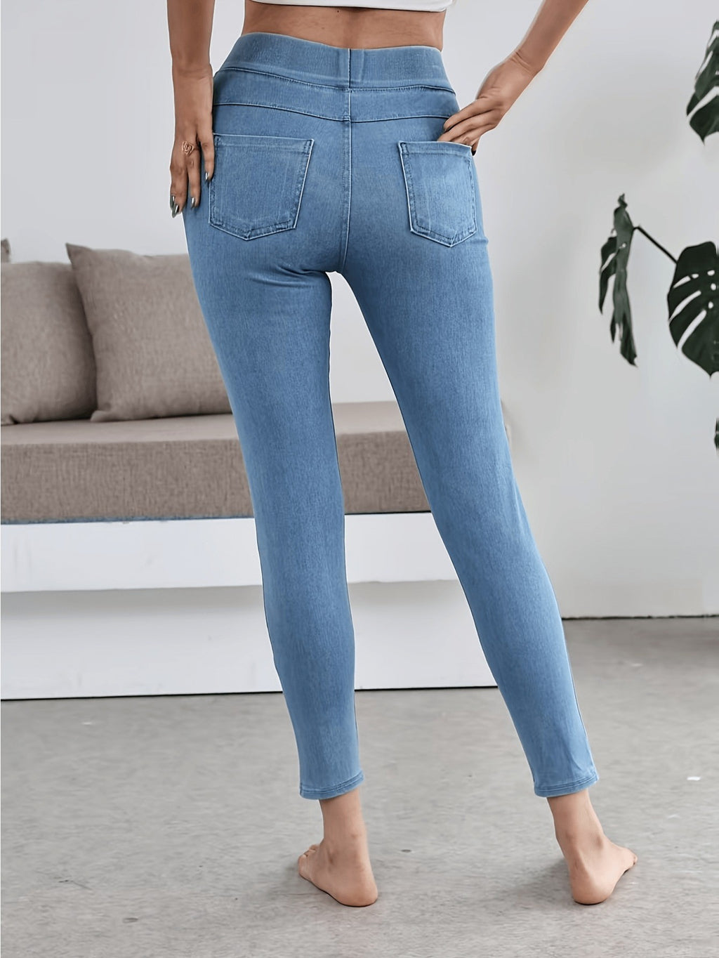 Women's High-Waisted Slim Elastic Pencil Jeans Yoga Pants Navy Black Light Blue All Season