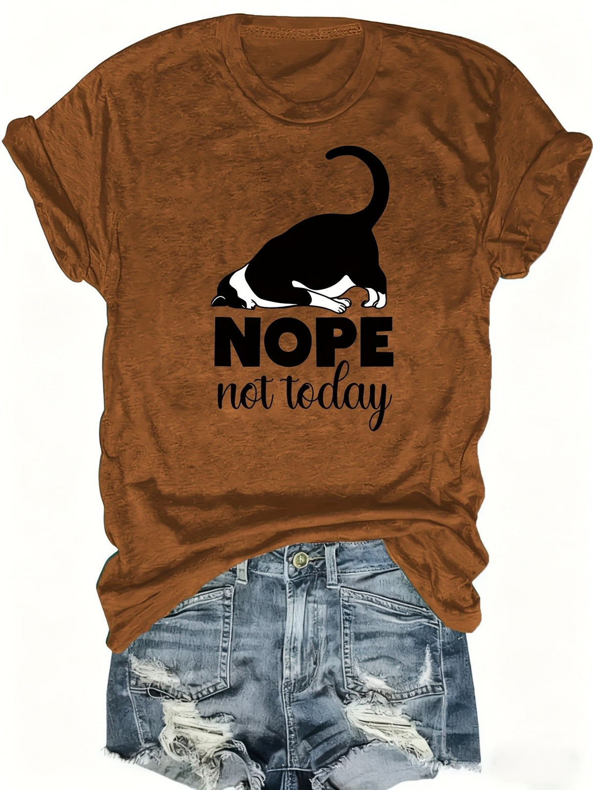 Cute Cat Graphic T-Shirt Women Nope Not Today Slogan Sleeping Cat Print Crew Neck Casual Fun Whimsical Tee Cat Lover Gift Birthday Holiday Top S-XXL