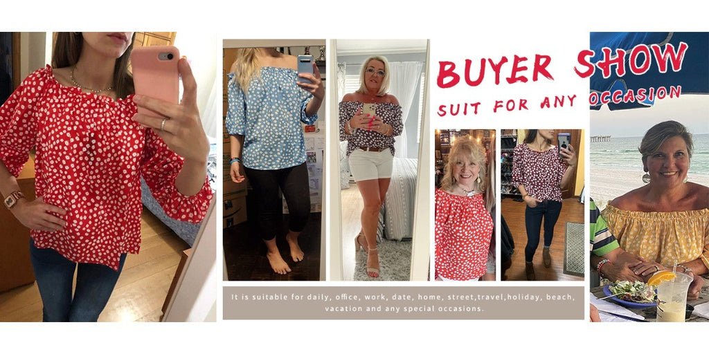 Floral Off Shoulder Chiffon Blouse Women 3/4 Sleeve Casual Summer Top Shirt 10 Colors S-XXL