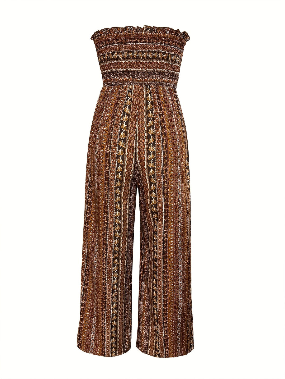 Strapless Striped Wide-Leg Jumpsuit Women Black White Smocked Tube Top Casual Loose Summer Vacation Romper S-XXL