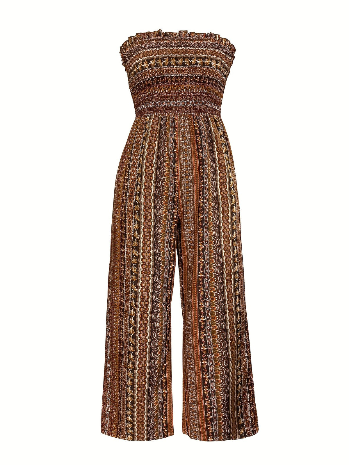 Strapless Striped Wide-Leg Jumpsuit Women Black White Smocked Tube Top Casual Loose Summer Vacation Romper S-XXL