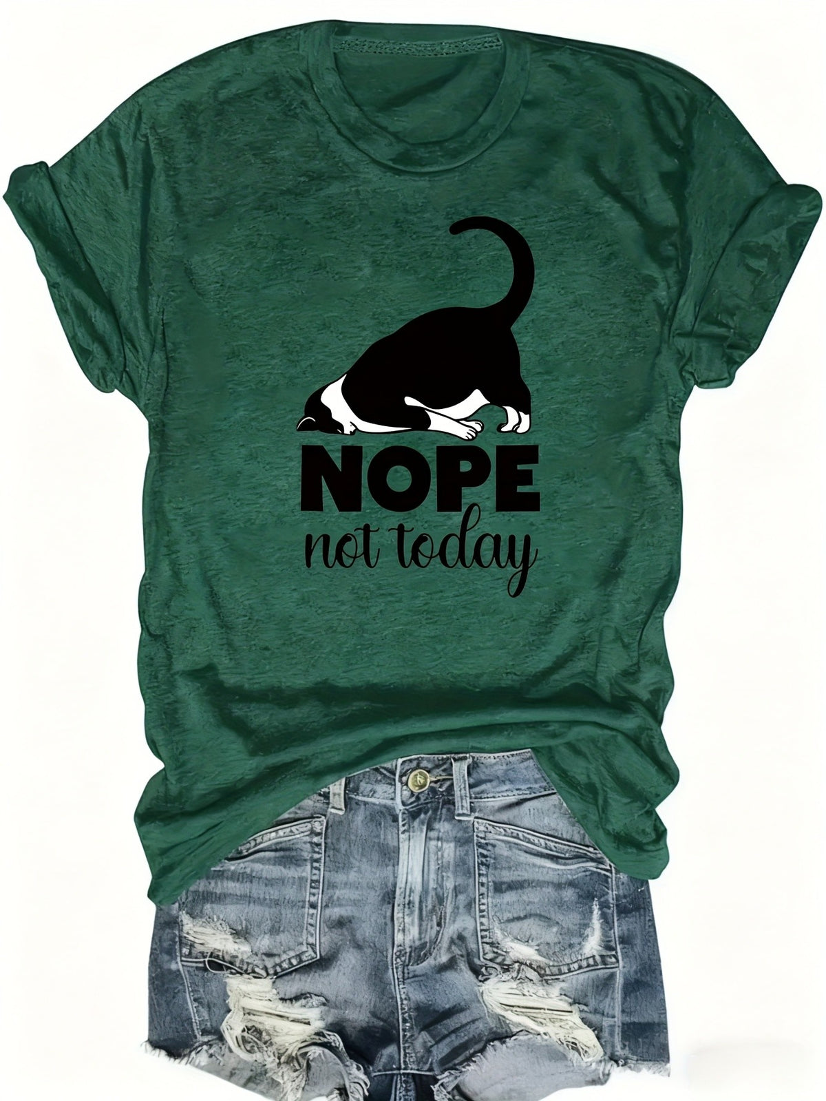 Cute Cat Graphic T-Shirt Women Nope Not Today Slogan Sleeping Cat Print Crew Neck Casual Fun Whimsical Tee Cat Lover Gift Birthday Holiday Top S-XXL