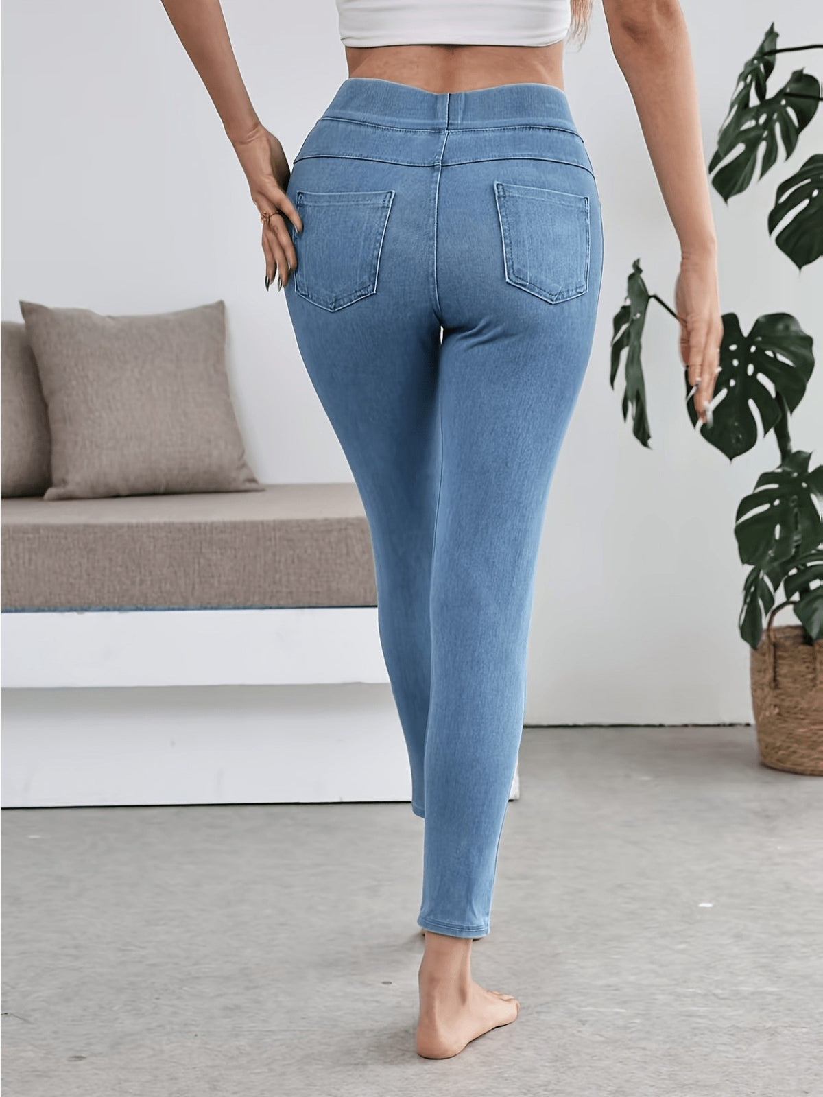 Women's High-Waisted Slim Elastic Pencil Jeans Yoga Pants Navy Black Light Blue All Season