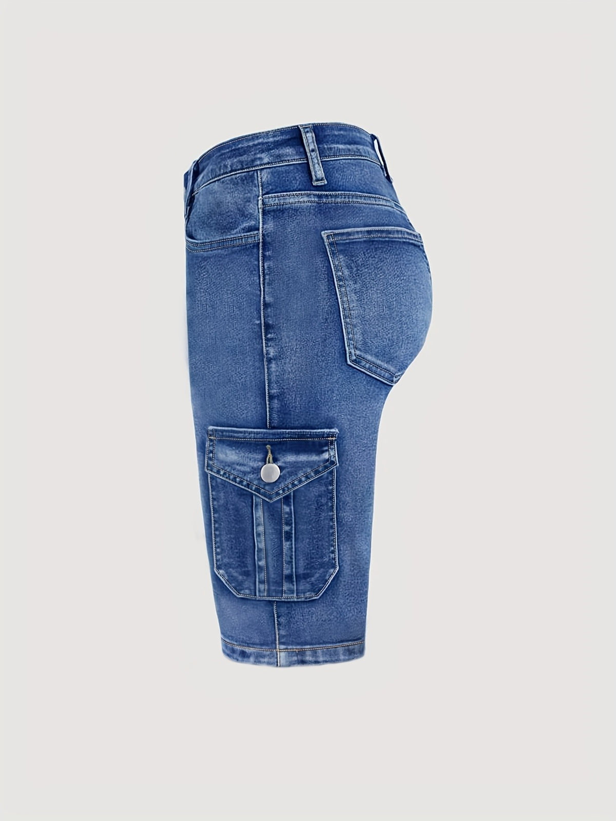 High Waisted Cropped Denim Shorts Women Black Stretchy Multi Pocket Mid Length Street Fashion Summer Travel Jean Shorts Button Closure Machine Washable S-XXL