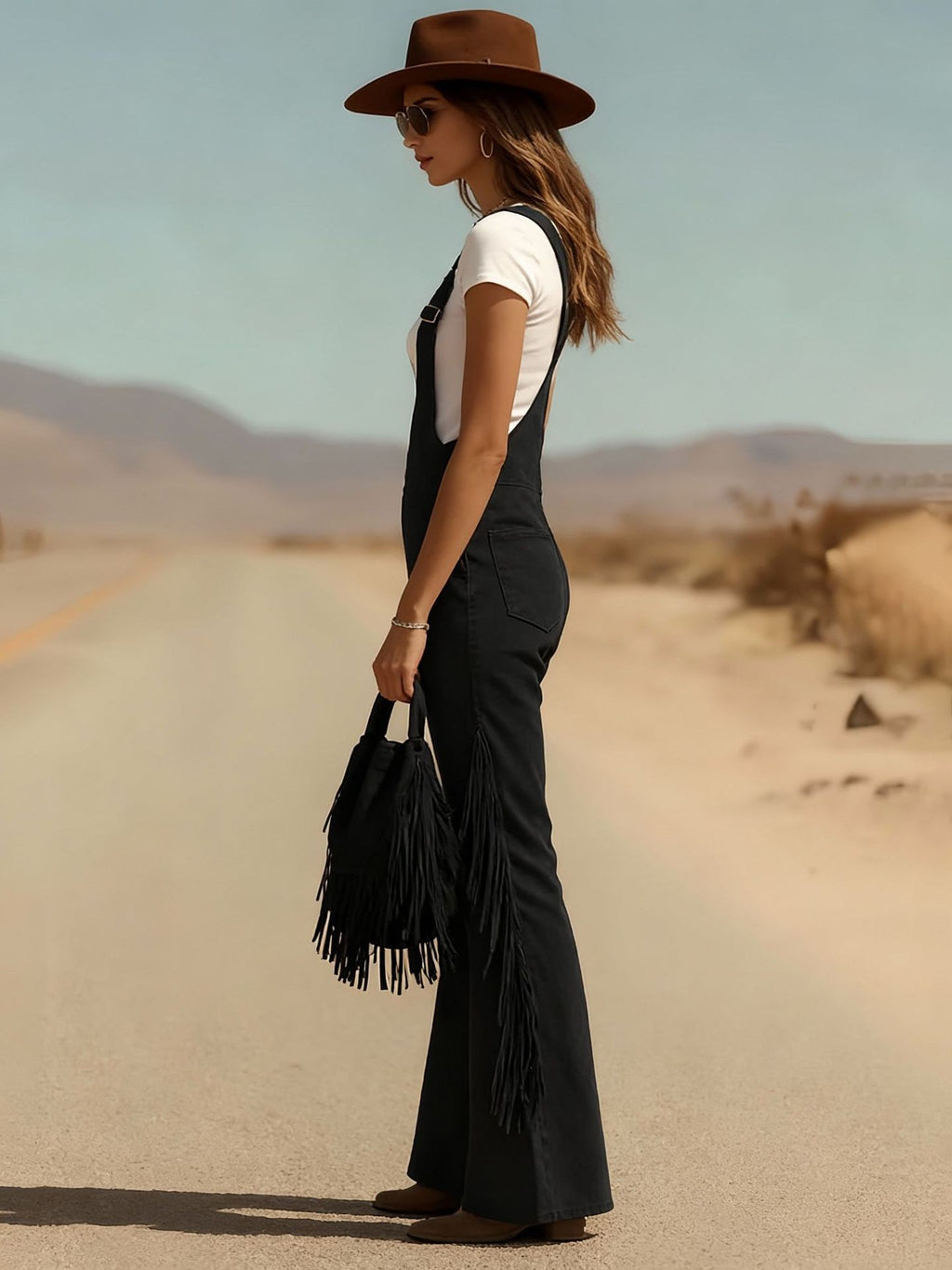 Vintage Fringe Overalls Women Wide Leg Loose Faux Suede Western Boho Festival Country Concert Halloween Costume Outfit