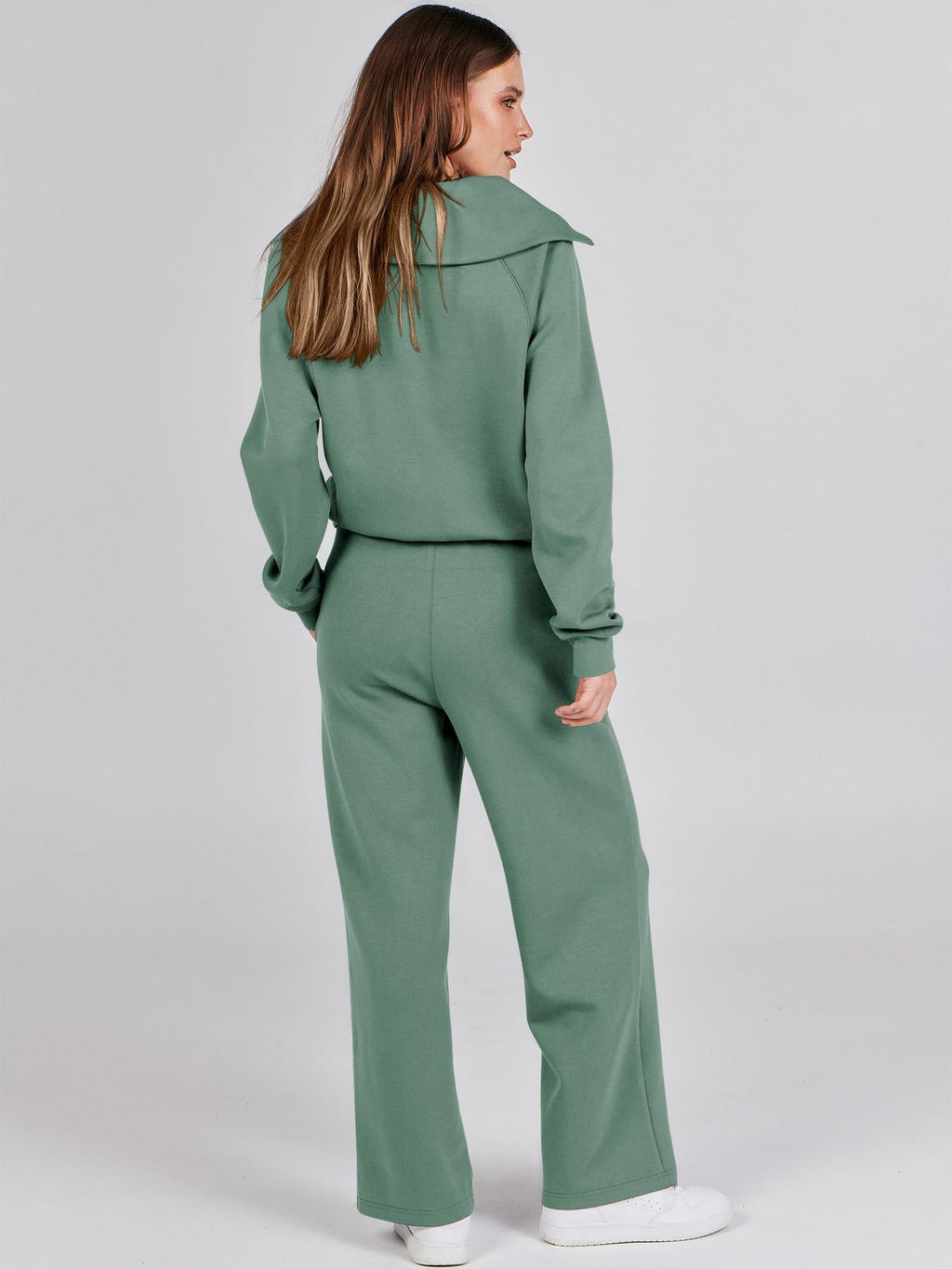 Zipper Sweatshirt Wide-Leg Pants 2 Piece Set Women Casual Tracksuit Outfit for Spring Fall - Loose Fit Jogger Co-ord Set