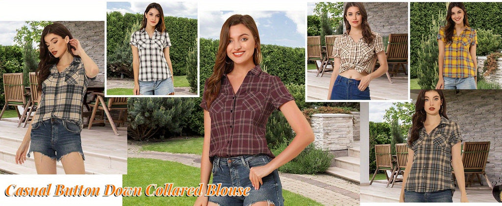 Western Plaid Button Shirt for Women | Classic Flannel Checkered Long Sleeve Top | Casual Country Style Blouse | Machine Washable Women's Plaid Shirt