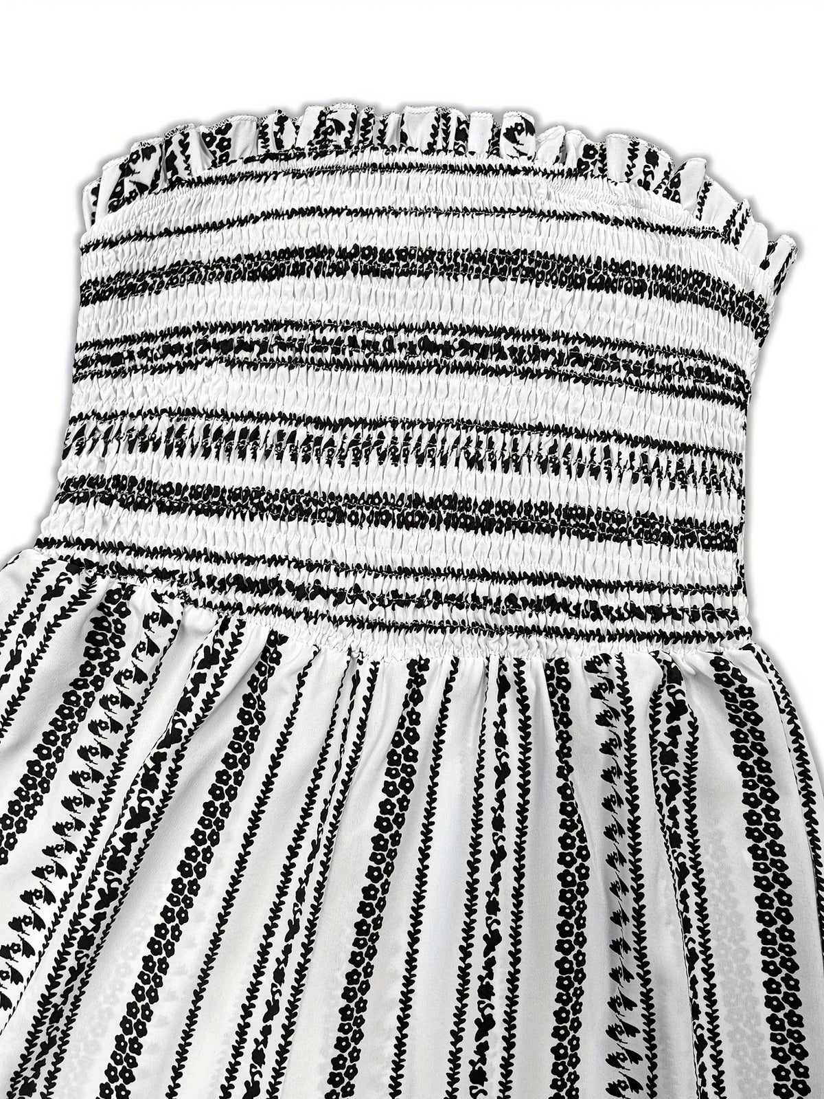 Strapless Striped Wide-Leg Jumpsuit Women Black White Smocked Tube Top Casual Loose Summer Vacation Romper S-XXL