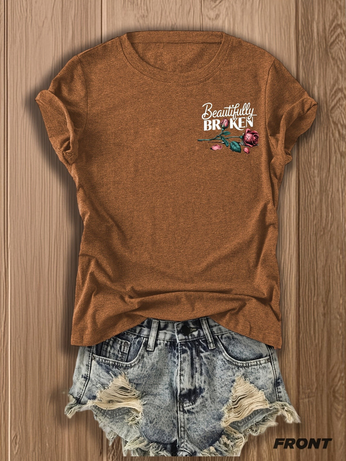 Inspirational Graphic Tee Women Floral Print Double Sided T-Shirt Casual Motivational Blend Top Gift XS-XL