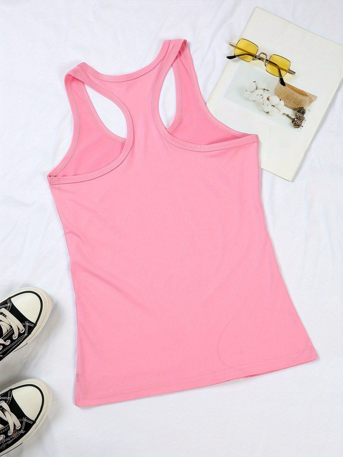 Smile Graphic Sleeveless Sports Vest for Women Elastic Athletic Tank Top Casual Outdoor Activewear Loose Fit Summer Leisure Shirt