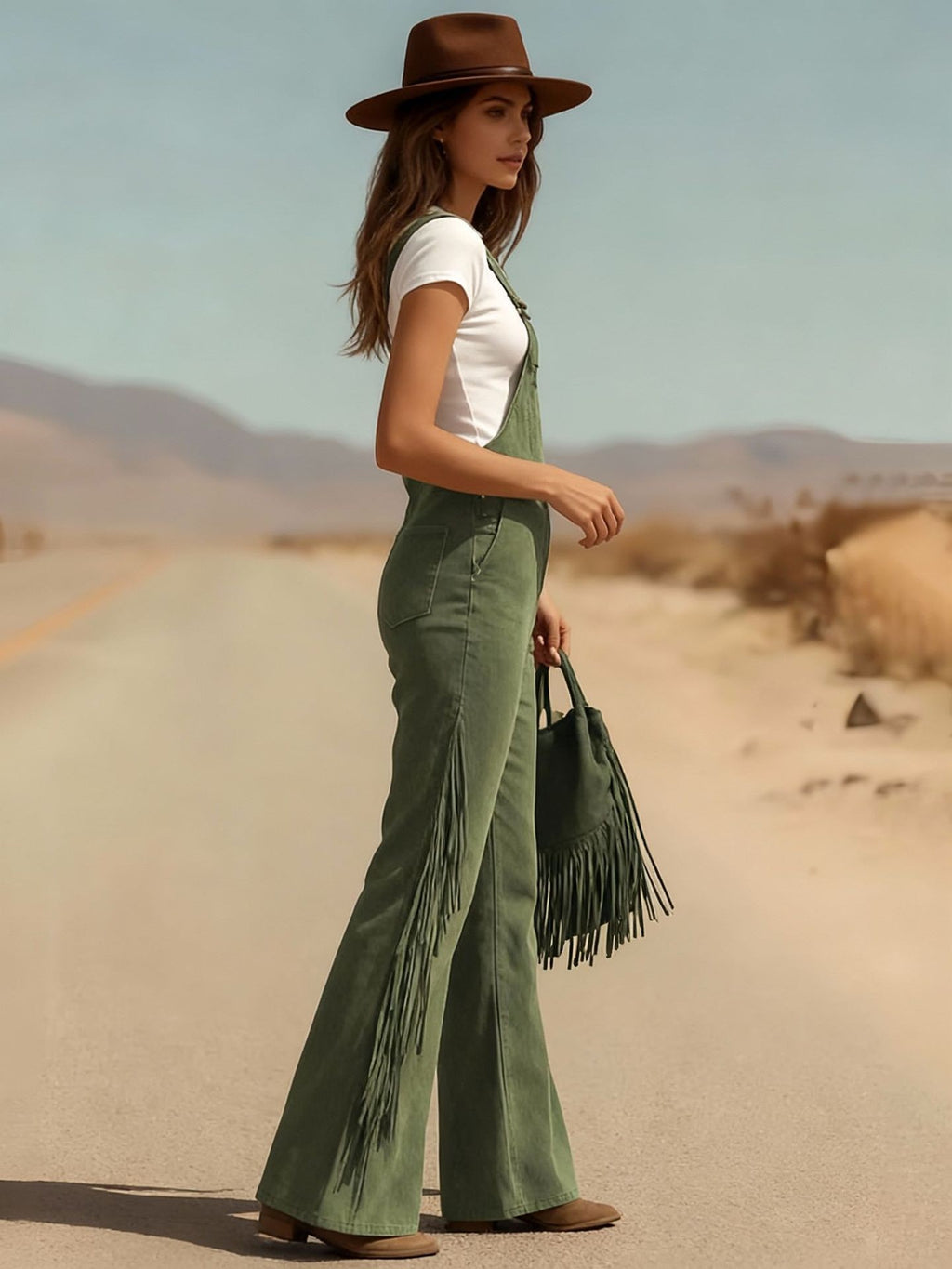 Vintage Fringe Overalls Women Wide Leg Loose Faux Suede Western Boho Festival Country Concert Halloween Costume Outfit