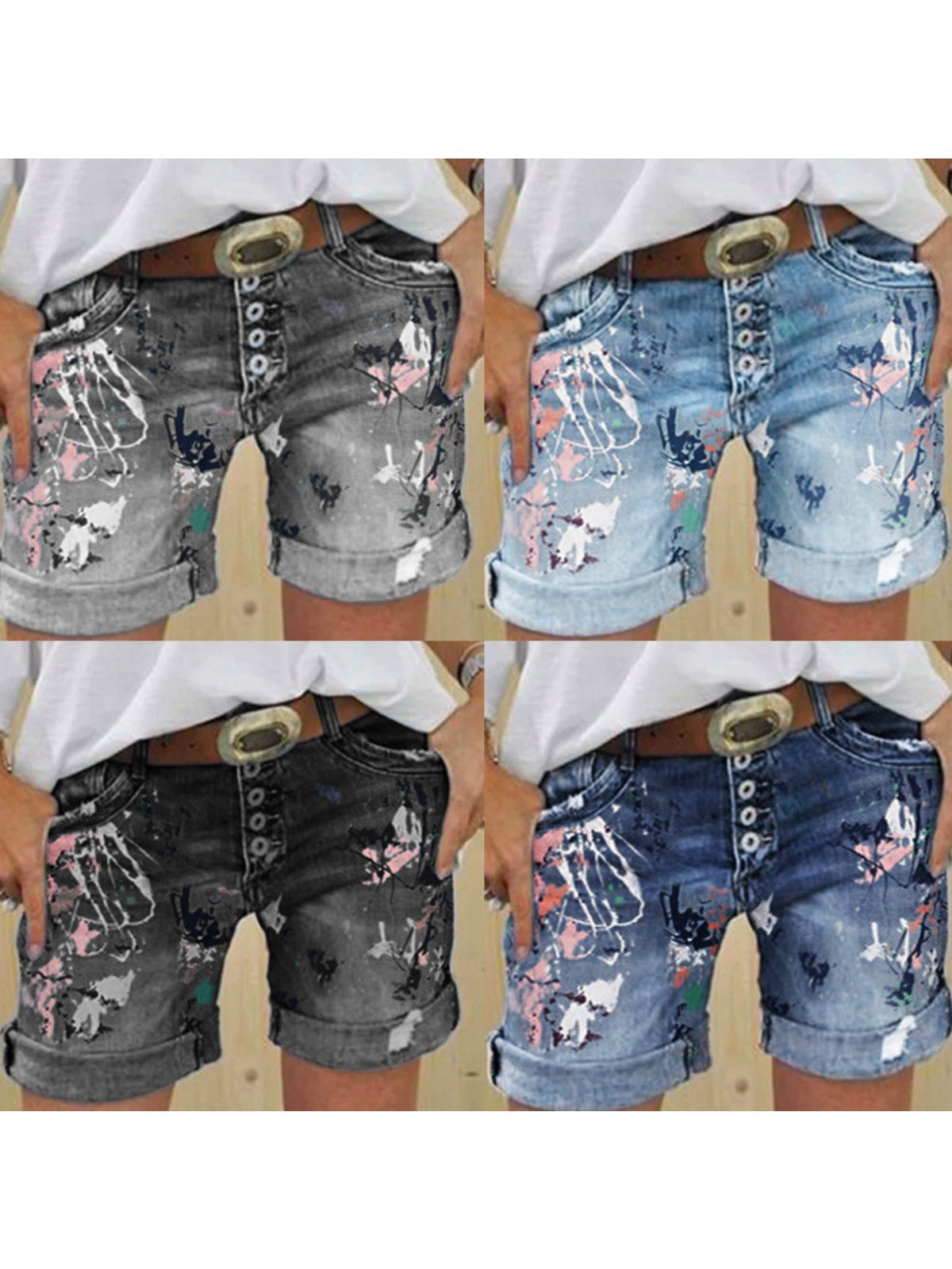 High Waist Slim Denim Shorts Women Button Fly Stretch Casual Summer Dark Blue Grey Light Blue S M L XL
