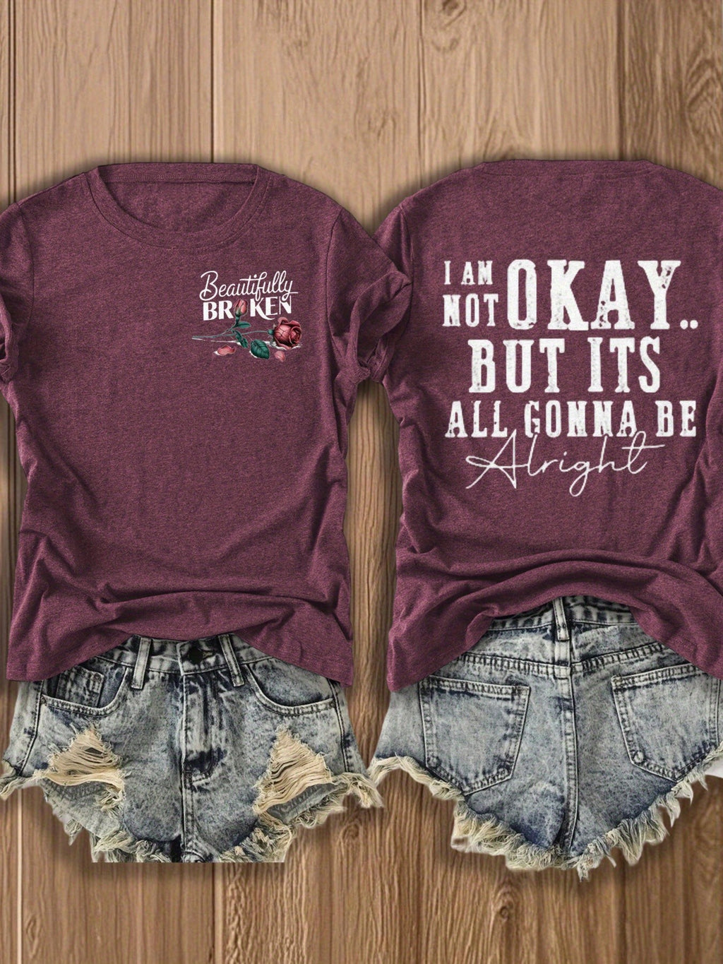 Inspirational Graphic Tee Women Floral Print Double Sided T-Shirt Casual Motivational Blend Top Gift XS-XL