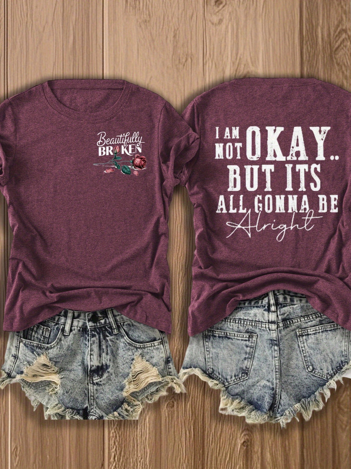Inspirational Graphic Tee Women Floral Print Double Sided T-Shirt Casual Motivational Blend Top Gift XS-XL