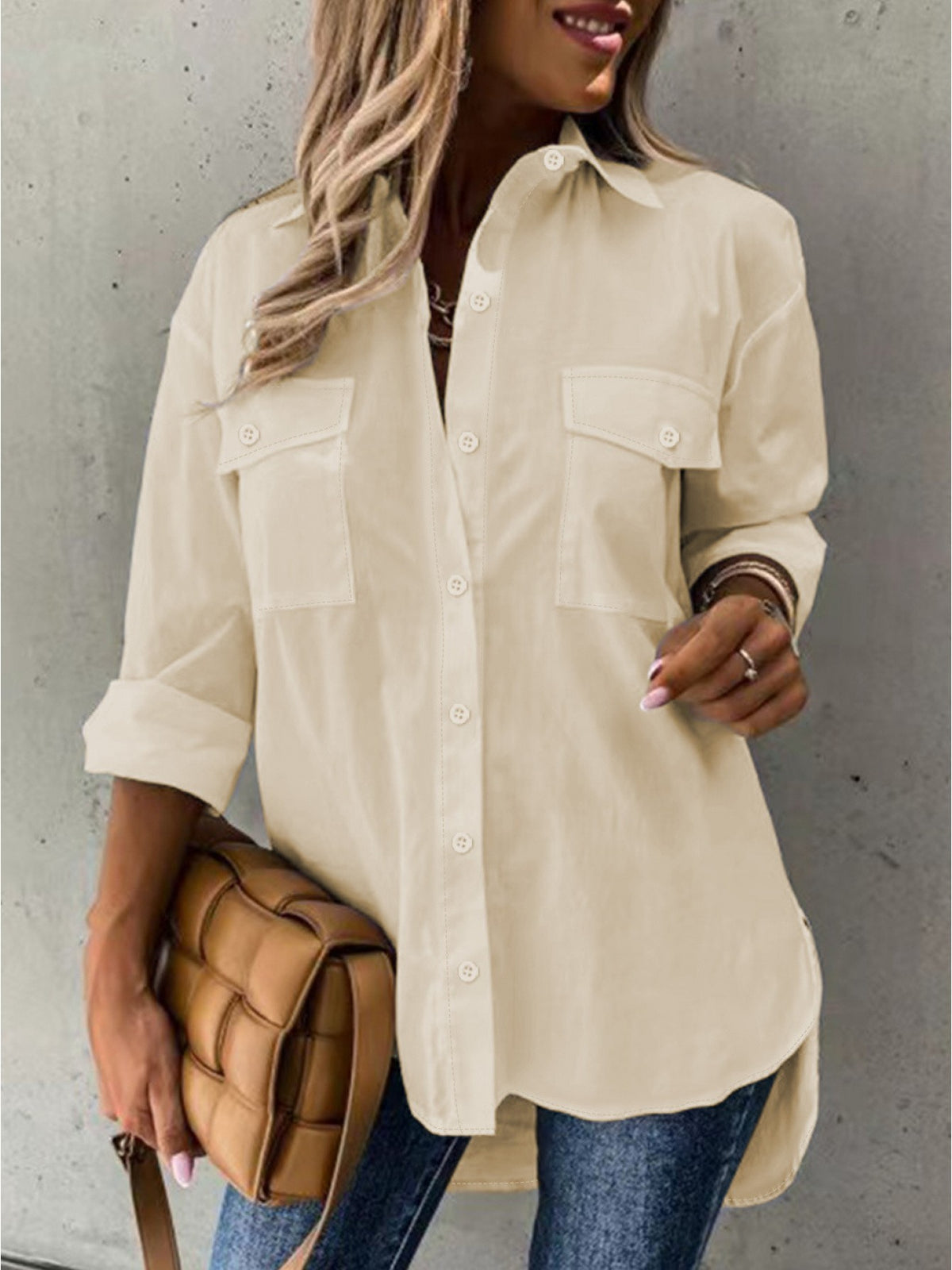 Lapel Collar Button Shirt Women Long Sleeve Relaxed Fit Blouse Versatile Top | Mira Roam