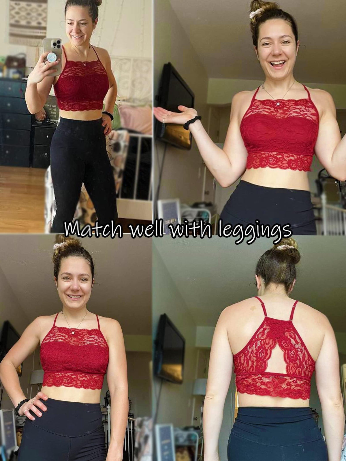 Lace Bralette Crop Top for Women | High Neck Racerback Camisole | Double-Layer Lace Cami Bra Top | Sexy Lingerie-Style Casual Tank Women