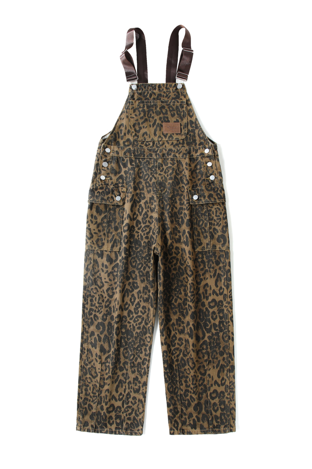 Leopard Print Denim Jumpsuit Women Multi-Pocket Loose Wide-Leg Retro Straight Leg One-Piece All Seasons S-XXL