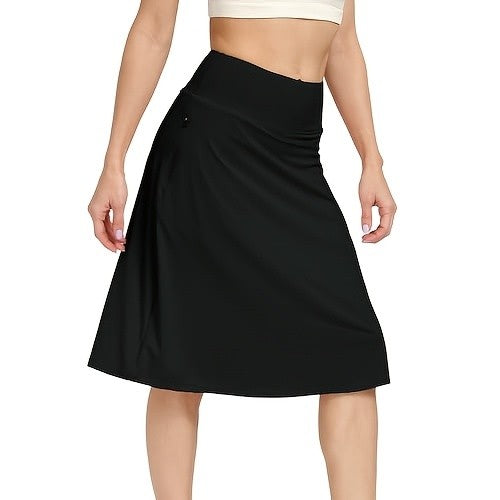 Women's Office Midi Skirt Built-in Shorts Hidden Drawstring Zip Pocket Business Casual Skirt with Shorts Lining Versatile Everyday