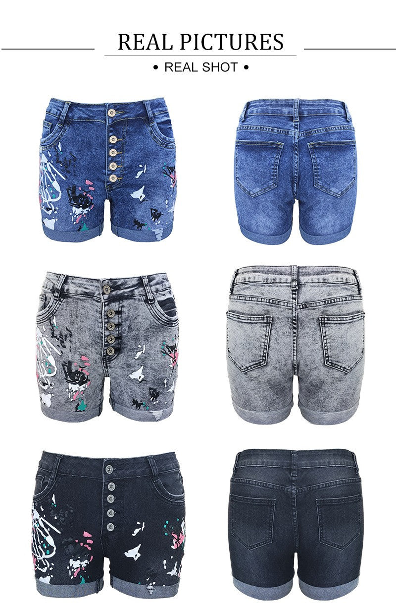 High Waist Slim Denim Shorts Women Button Fly Stretch Casual Summer Dark Blue Grey Light Blue S M L XL