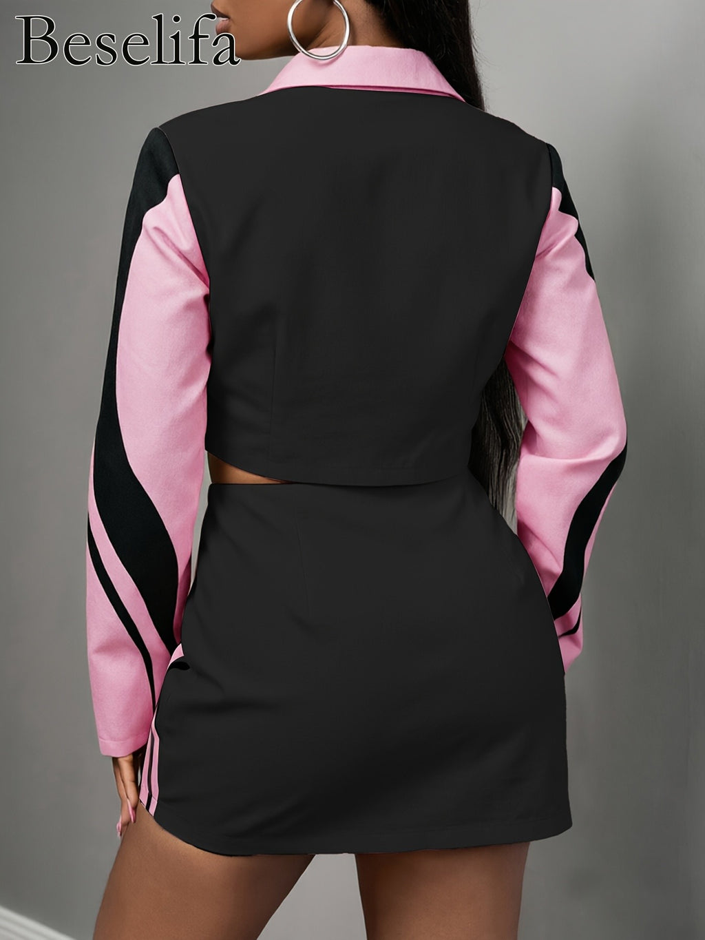 Motorcycle Print Jacket and Mini Skirt 2pcs Set Women Casual Fashion Fall Winter Outfit Matching Set S-XXL