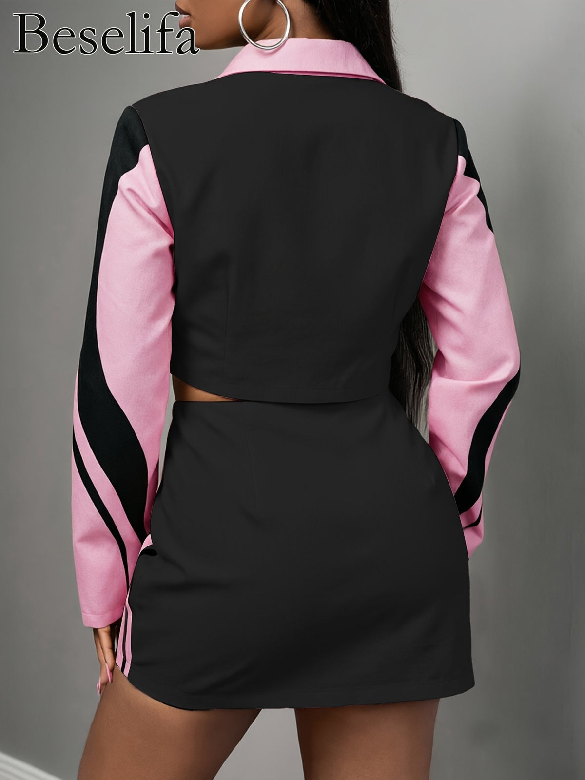 Motorcycle Print Jacket and Mini Skirt 2pcs Set Women Casual Fashion Fall Winter Outfit Matching Set S-XXL