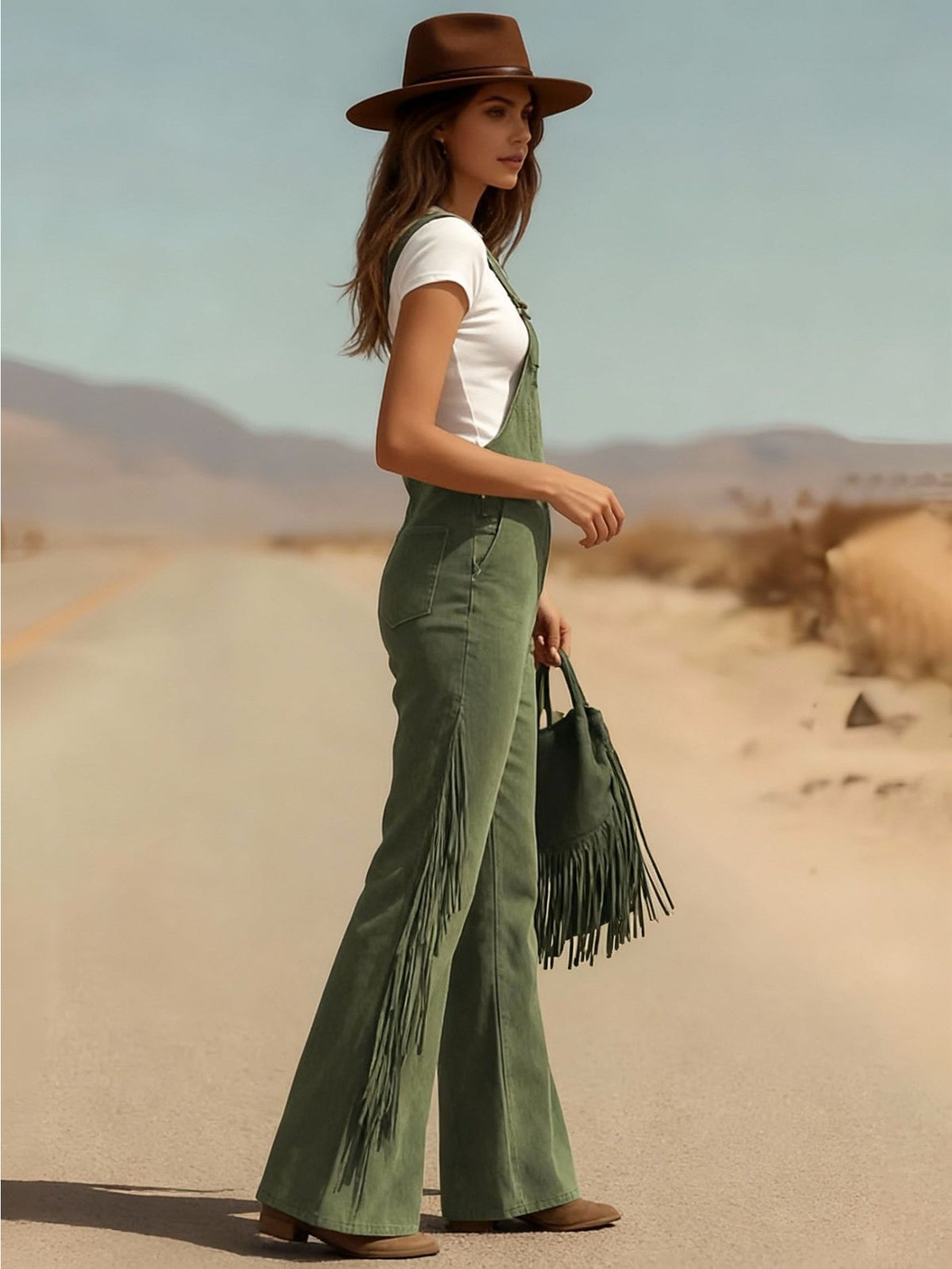 Vintage Fringe Overalls Women Wide Leg Loose Faux Suede Western Boho Festival Country Concert Halloween Costume Outfit