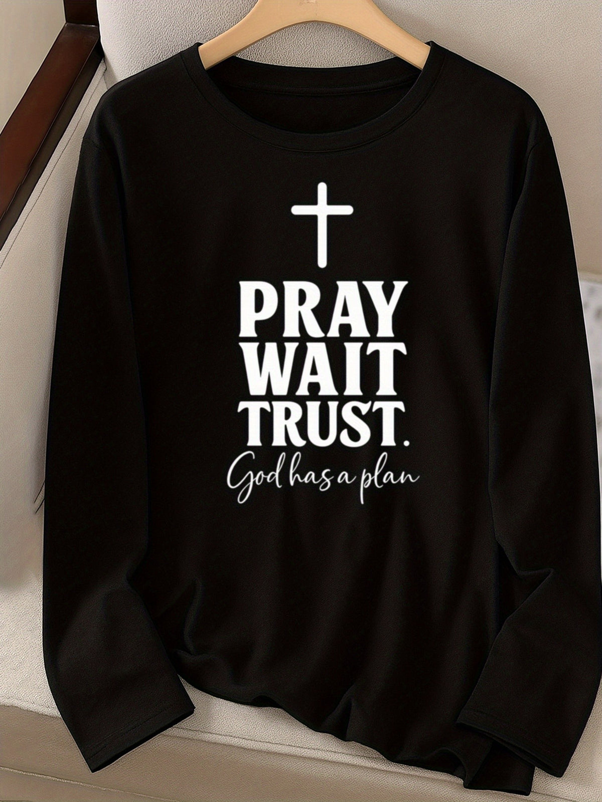Faith Christian Print Women Long Sleeve T-Shirt Crew Neck Casual Spiritual Graphic Tee Soft Breathable Everyday Top Spring Fall