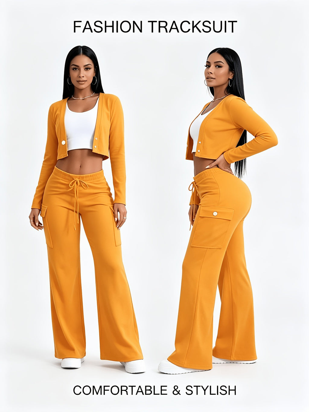 Women's 2 Piece Set Green Cardigan & Camouflage Cargo Pants Y2K Style V-Neck Button Blazer Belted Waist Streetwear Outfit