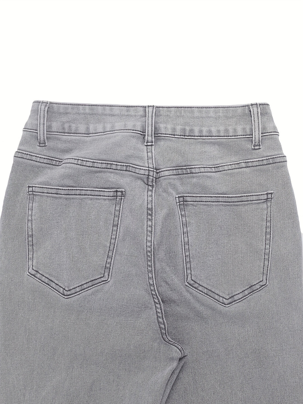 High Waist Stretch Flare Jeans Women Wide Leg Pants with Pockets – Solid Color Street Style, All-Season Comfortable Denim, Machine Washable