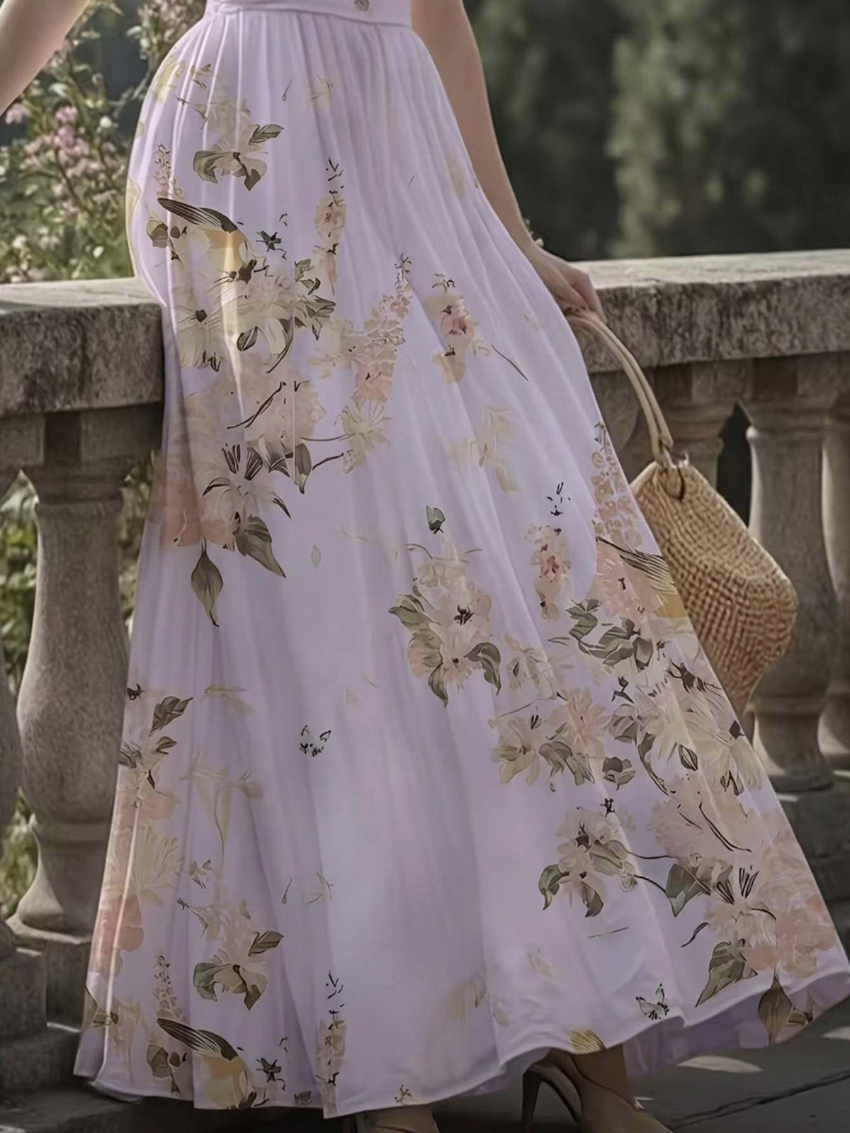 Vintage Print Lapel Dress Women Sleeveless Waist-Cinching Elegant A-Line Dress Spring Summer Date Afternoon Tea Semi-Formal Dress S-XXL