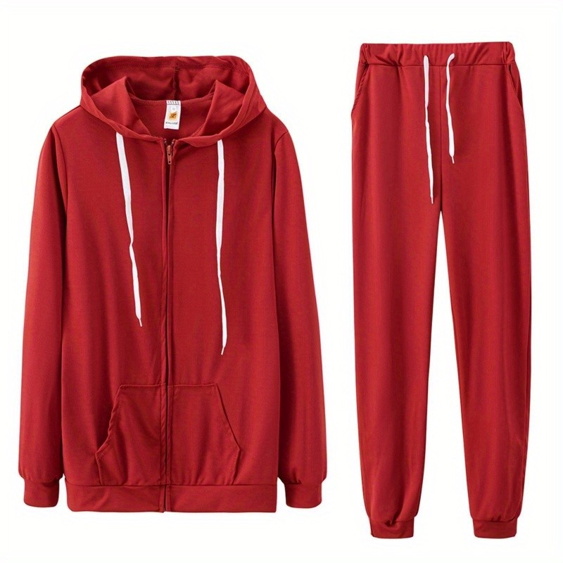 Women's Zip-Up Hoodie Jogger Set 2 Piece Tracksuit Sweatsuit Casual Solid Color Sweatpants Outfit S-XXL