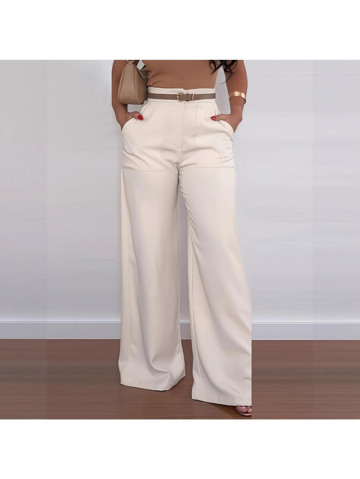 Wide Leg Dress Pants Women High Waist Elegant Suit Trousers with Pockets Casual Office Work Polyester Long S-XXL