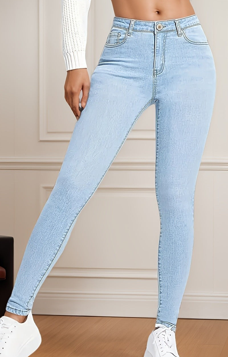 High Rise Slim Fit Blue Jeans Women Stretch Denim Pants Slant Pockets Skinny Casual Fashionable Soft Touch S-XXL