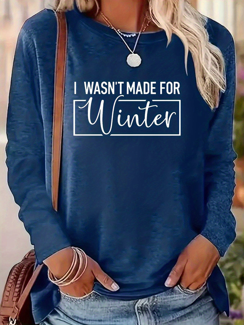 Vintage Slogan Long Sleeve Tee Women I'm Not Made in Winter Print Round Neck 200gsm Stretchy Casual Spring Fall Top S-XXL