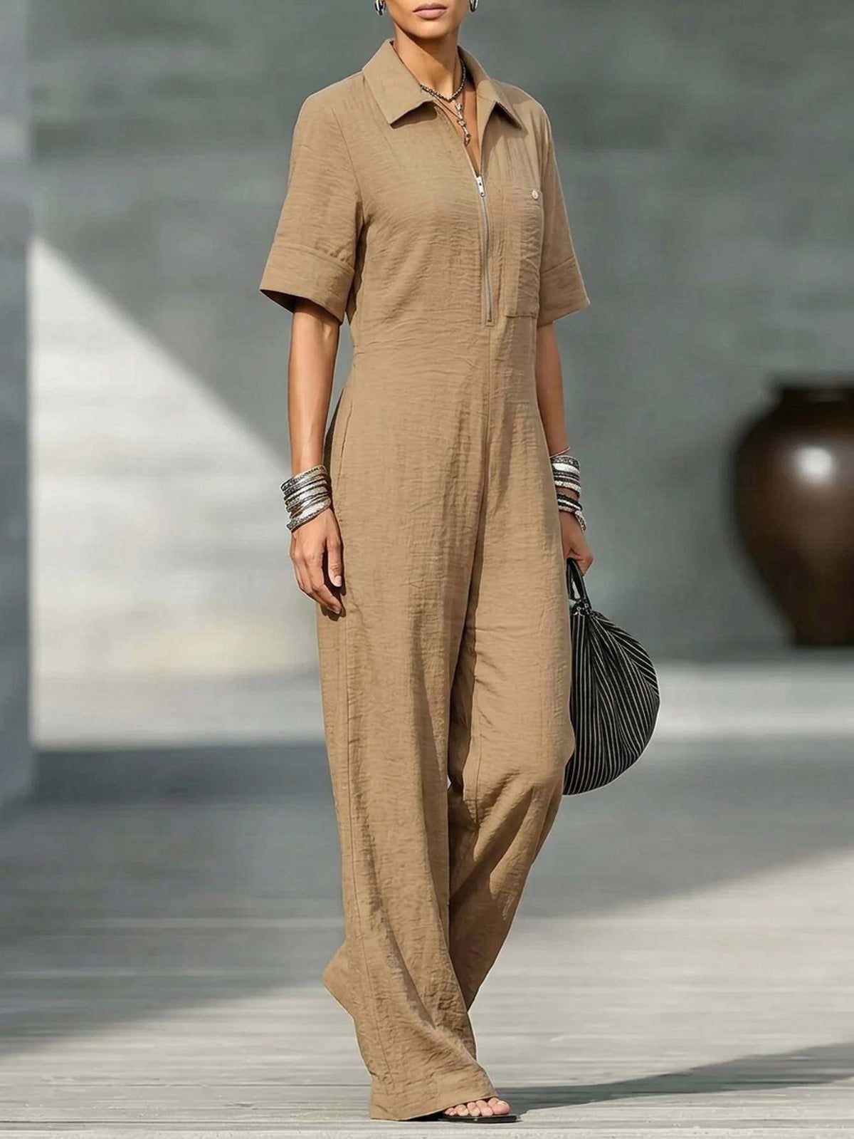 Wide-Leg Jumpsuit for Women White Line Decorative Sleeveless Elegant Street Style Casual One Piece Outfit Summer Fashion S-XXL