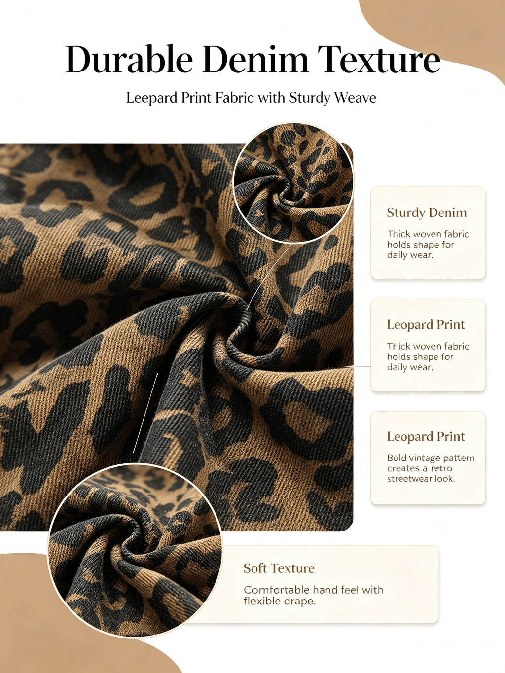 Leopard Print Denim Jumpsuit Women Multi-Pocket Loose Wide-Leg Retro Straight Leg One-Piece All Seasons S-XXL