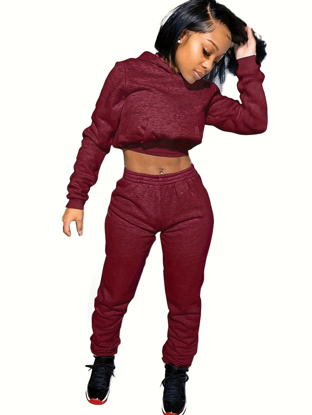 Velvet Tracksuit Set Women Cropped Hoodie Kangaroo Pockets Jogger Sweatpants Solid Color Luxe Autumn Winter Lounge Jogger Set S-XXL