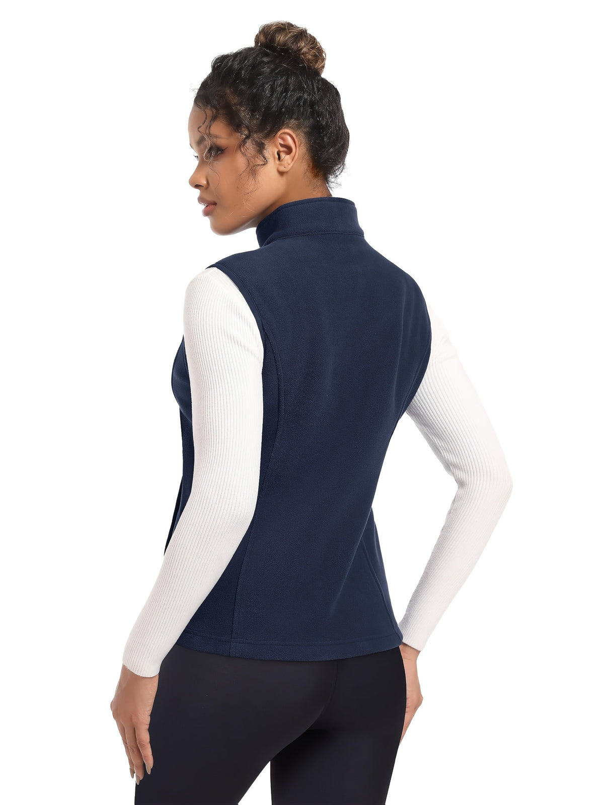 Women's Fleece Zip Vest Lightweight Warm Sleeveless Jacket Stand Collar 4 Pockets Windproof Outdoor Vest S-XXL