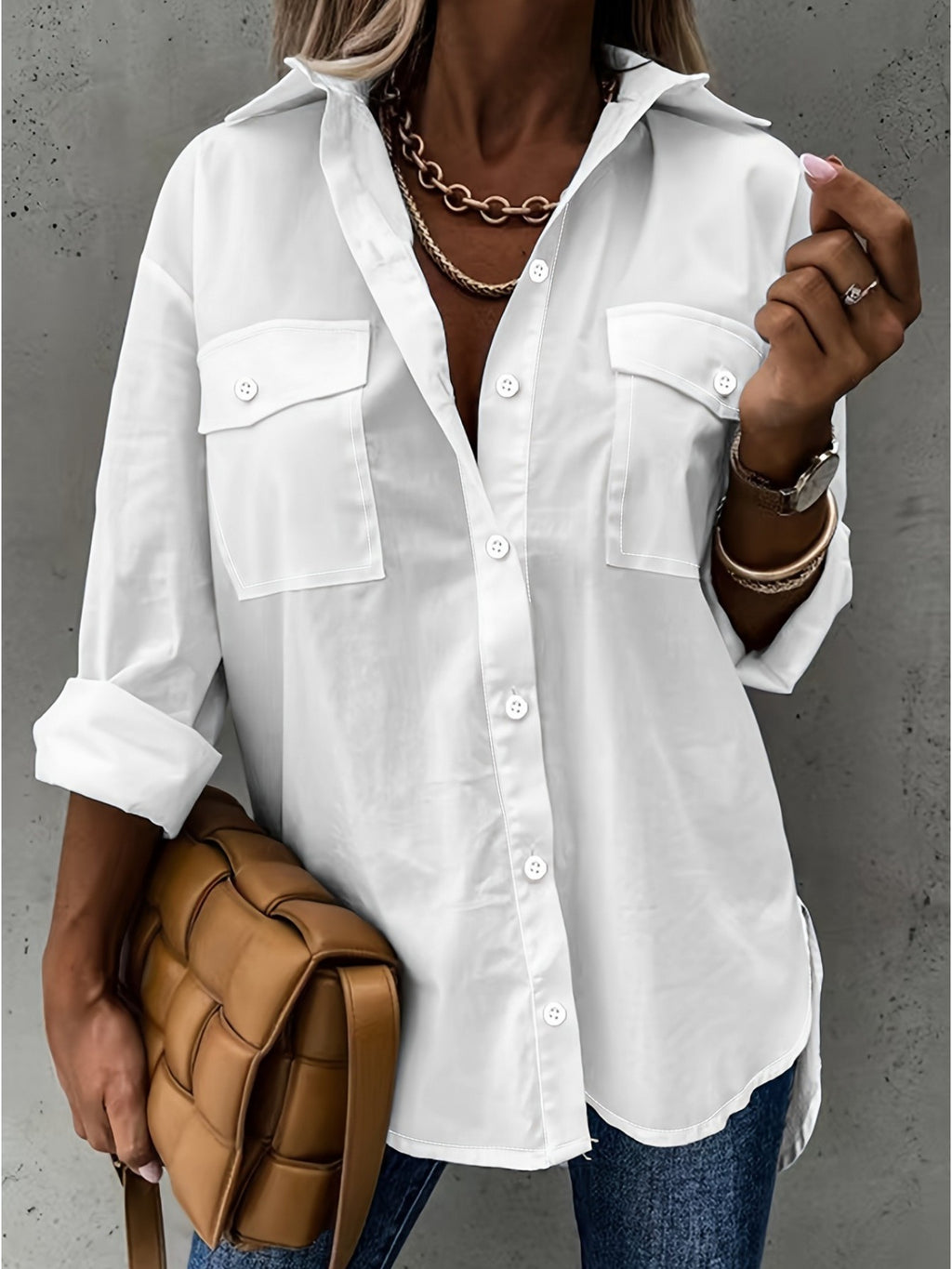 Lapel Collar Button Shirt Women Long Sleeve Relaxed Fit Blouse Versatile Top | Mira Roam