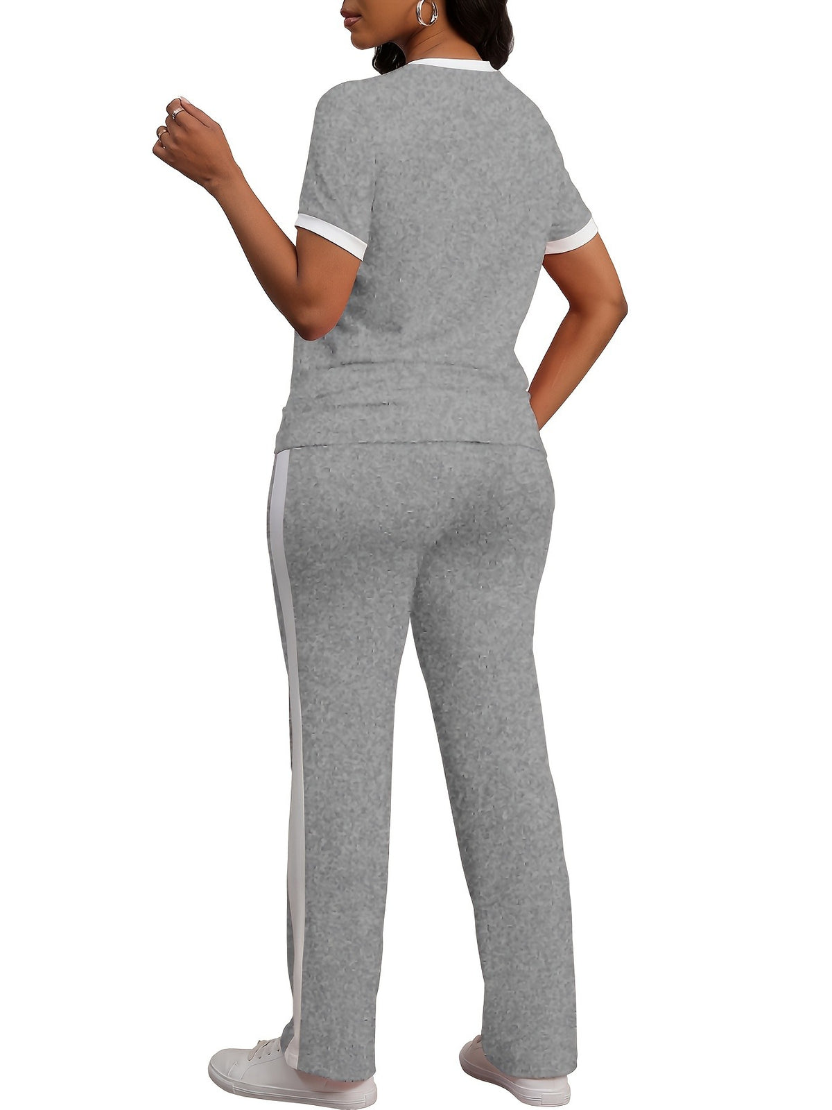 Women Colorblock 2 Piece Tracksuit Set Short Sleeve Crew Neck Top Striped Sweatpants Casual Lounge Jogger Matching Outfit for Workout Everyday Wear